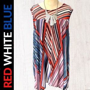"Avenue" red, white & blue abstract stripe sleeveless layered pullover top-18/20